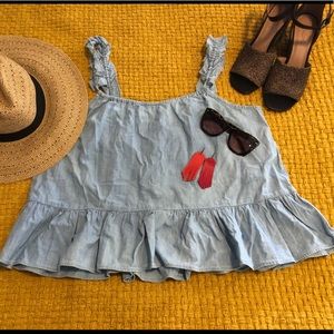 Madewell ruffle light jean material top!